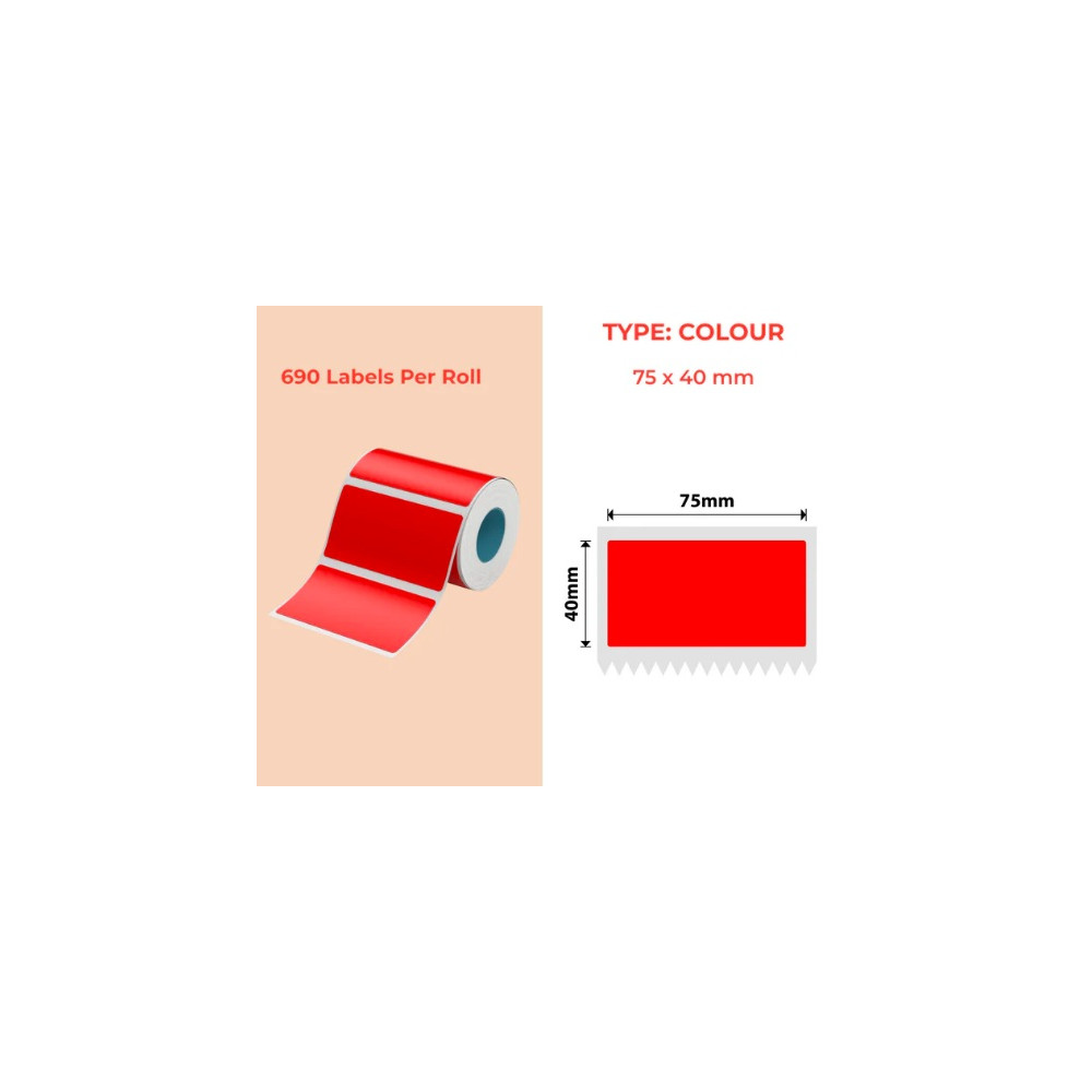 75*40 red Polypropylene (water proof, tear proof and oil proof) thermal labels 690/roll
